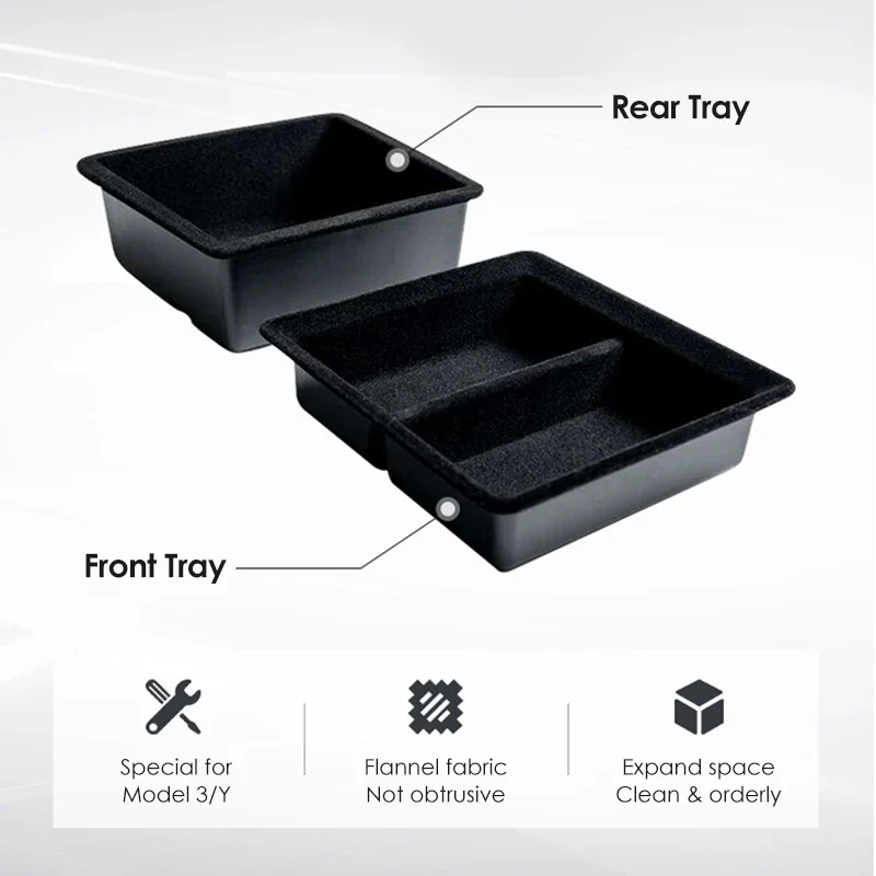 Storage Box For Tesla Model 3 Y Center Console Central Armrests Trays Car Organizer Container Flocking Case Holder 2021-2023