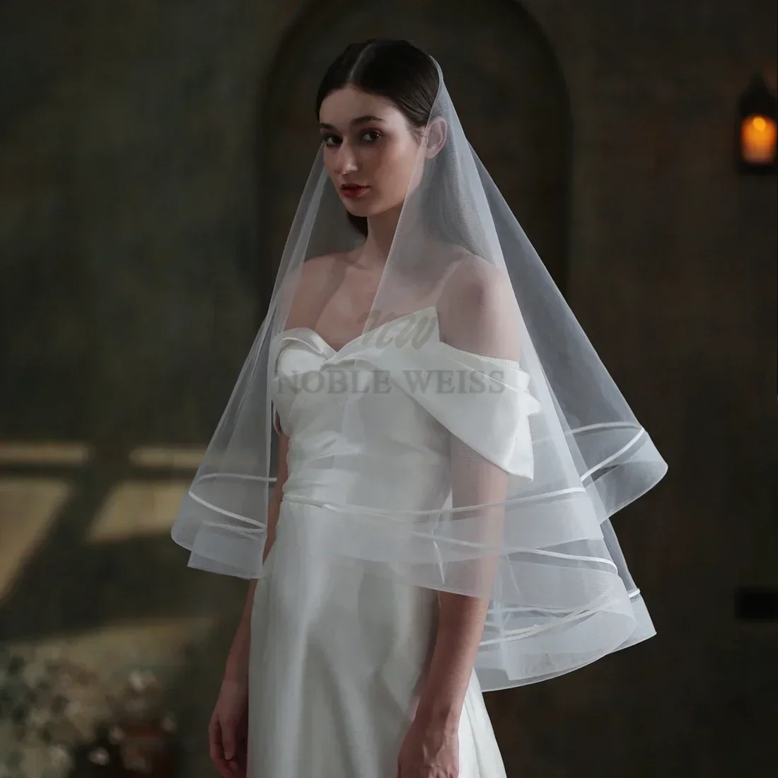 Elegant Two-Layer Bridal Veils for Weddings and Elastic Net Edge Customized