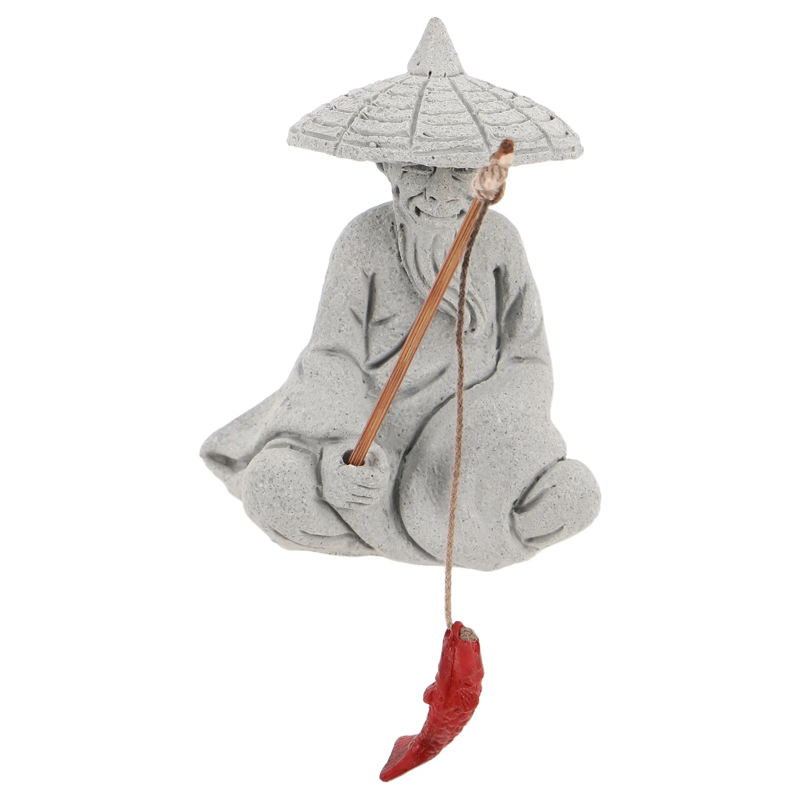 

Chinese Old Man Fishing Sculpture Sandstone Aquarium Bonsai Decor Mini Fisherman Statue Garden Ornament Fishing Man Figurine