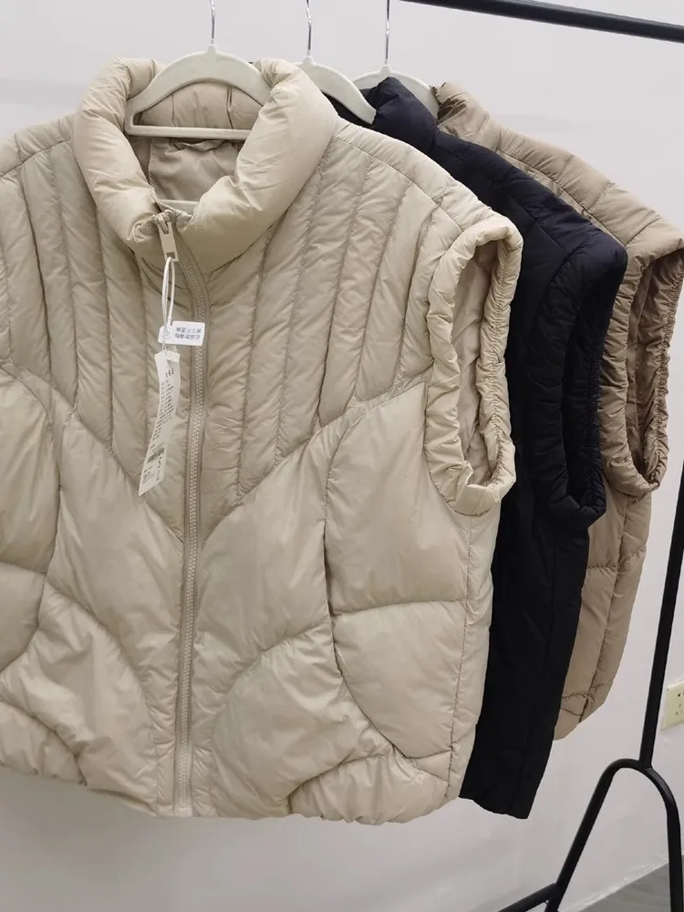 

Authentic 2025 Autumn Winter Stand Collar down Cotton Vest Pure Color Versatile Cotton Outerwear Jaet Commute Sle Zipper ...