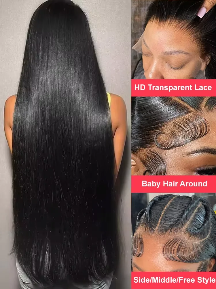 40 50 Inch Long Bone Straight Human Hair Wigs 13x6 HD Lace Frontal Wig 250 Density 100% Raw 360 Full Lace Front Human Hair Wig image 2