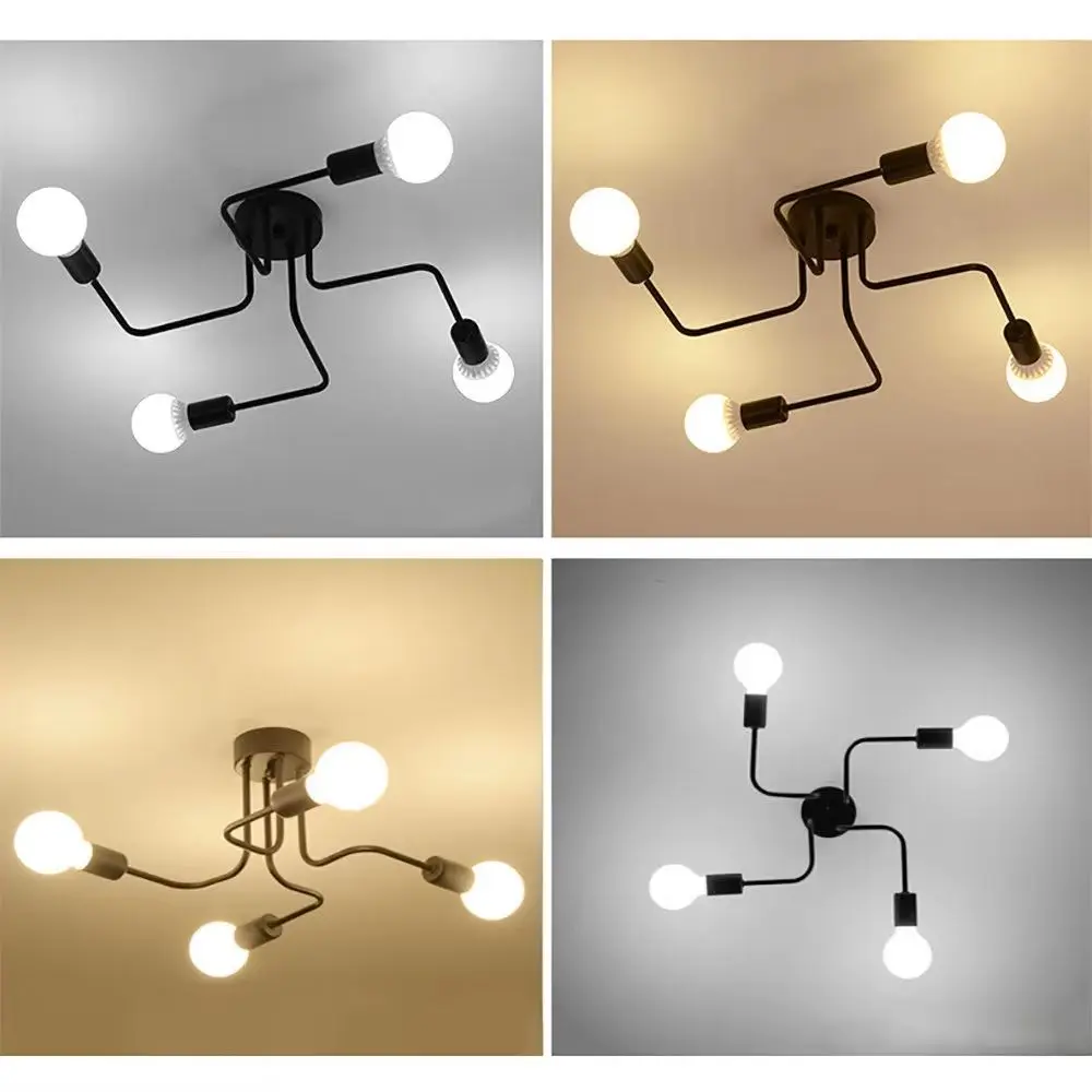 مصابيح السقف خمر 4 رؤساء الرجعية الكوع الثريا مع سيقان متعددة ضوء السقف E27 لمبة تركيبة إضاءة ديكورية المنزل #6