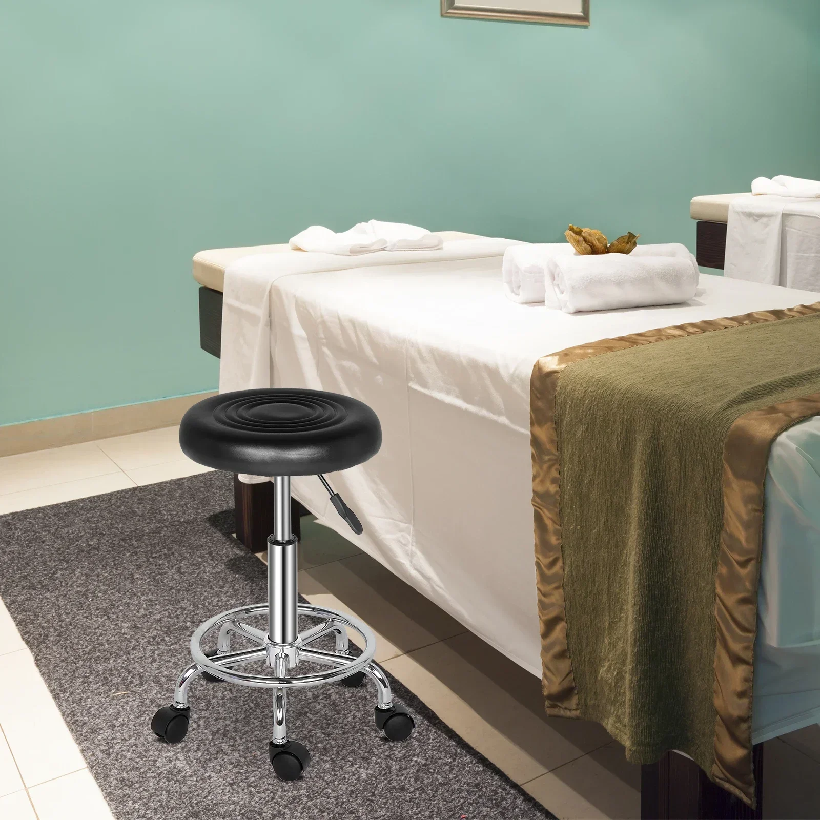 Kursi Bulat dengan Garis Kursi Bar Berputar Hitam