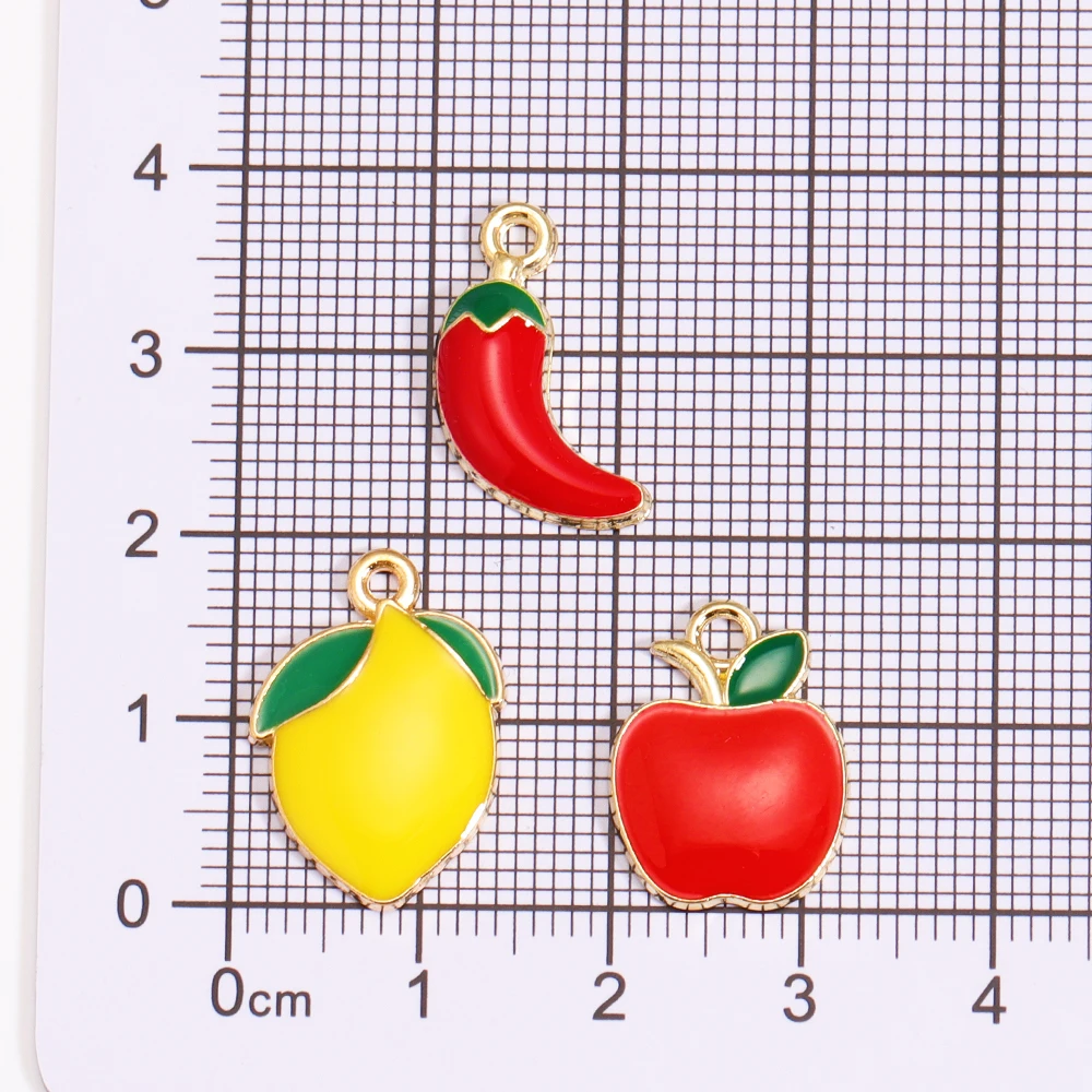 10Pcs Enamel red apple chili lemon slice zinc alloy pendant Charm For earrings bracelet necklace diy handcrafted accessories