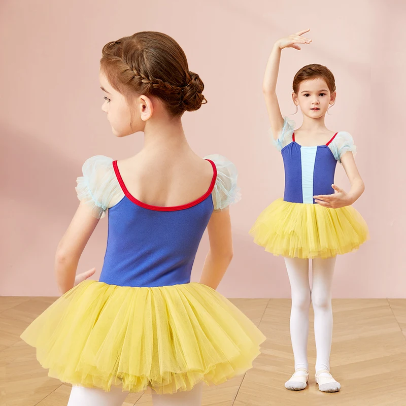 Ragazze balletto Tutu vestito Puff manica corta ragazze cotone danza ginnastica balletto gonna stile coreano più colori Splicing