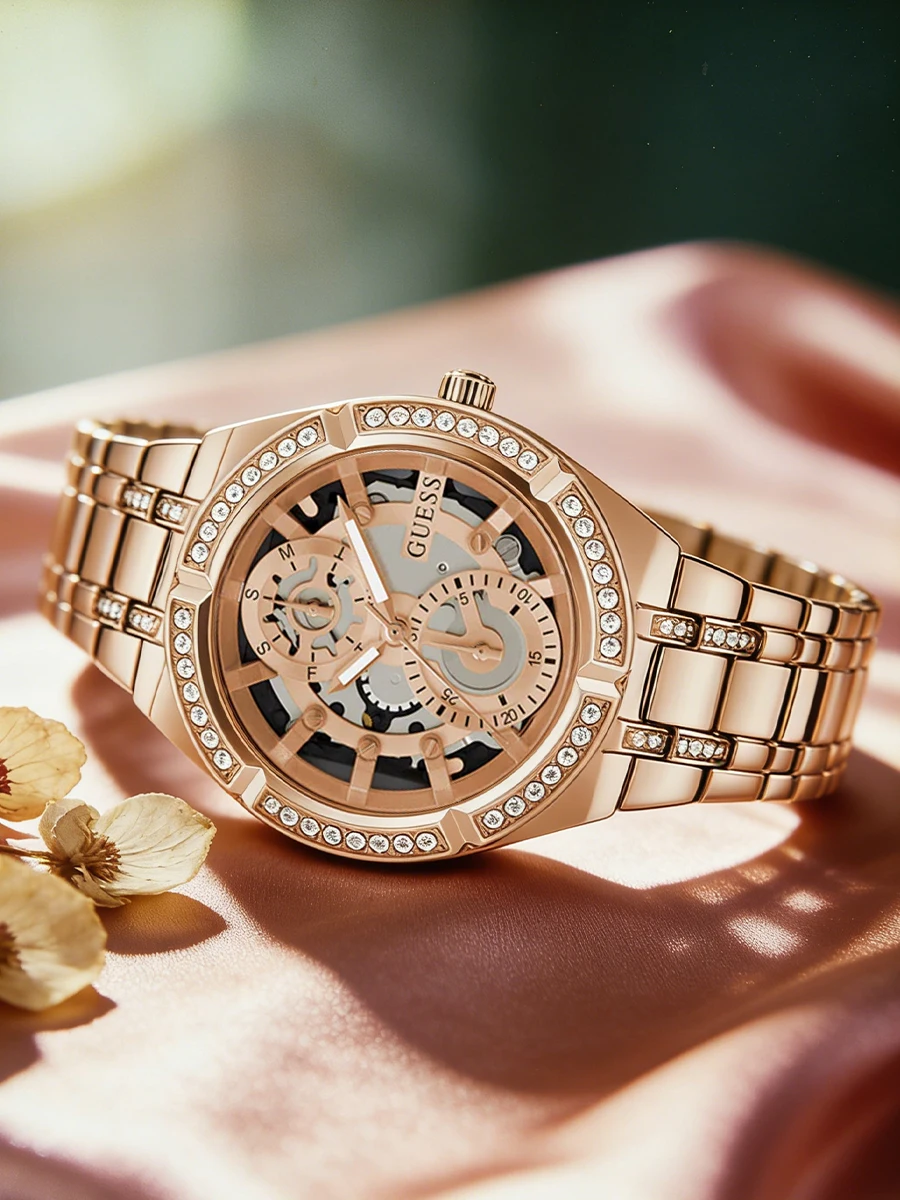 Reloj Guess para mujer Allara Rose Gold de 36mm, relojes de pulsera analógicos de acero inoxidable a la moda de lujo para mujer, reloj elegante GW0604L3