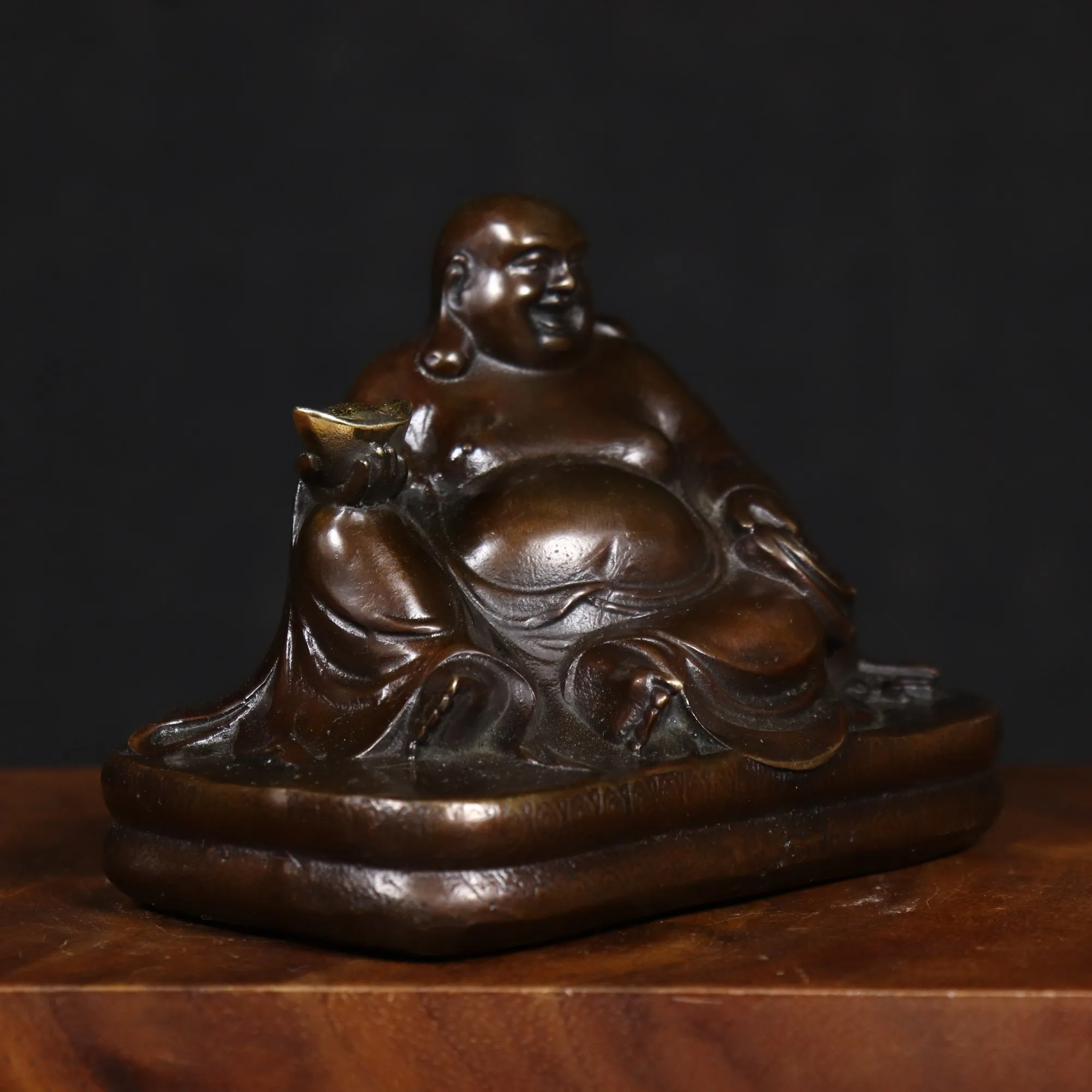 Brass Laughing Buddha Statue - Home Décor Collectible for Entryway, Tea Table, Living Room, Meditation Space Decorative Accent view 2
