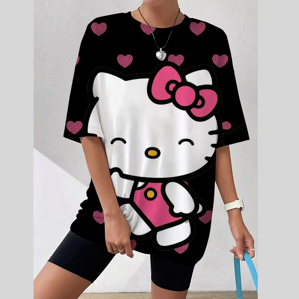 

Sanrio Hello Kitty Graphic Kawaii аниме мультфильм хлопковая футболка для мужчин и женщин милые летние Y2K свободные топы с короткими рукавами для детей/взрослых