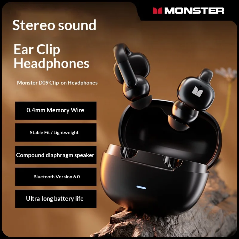 

Беспроводные Bluetooth-наушники Monster D09 - конструкция с креплением на ухо для занятий спортом, игр и прослушивания музыки - новая модель