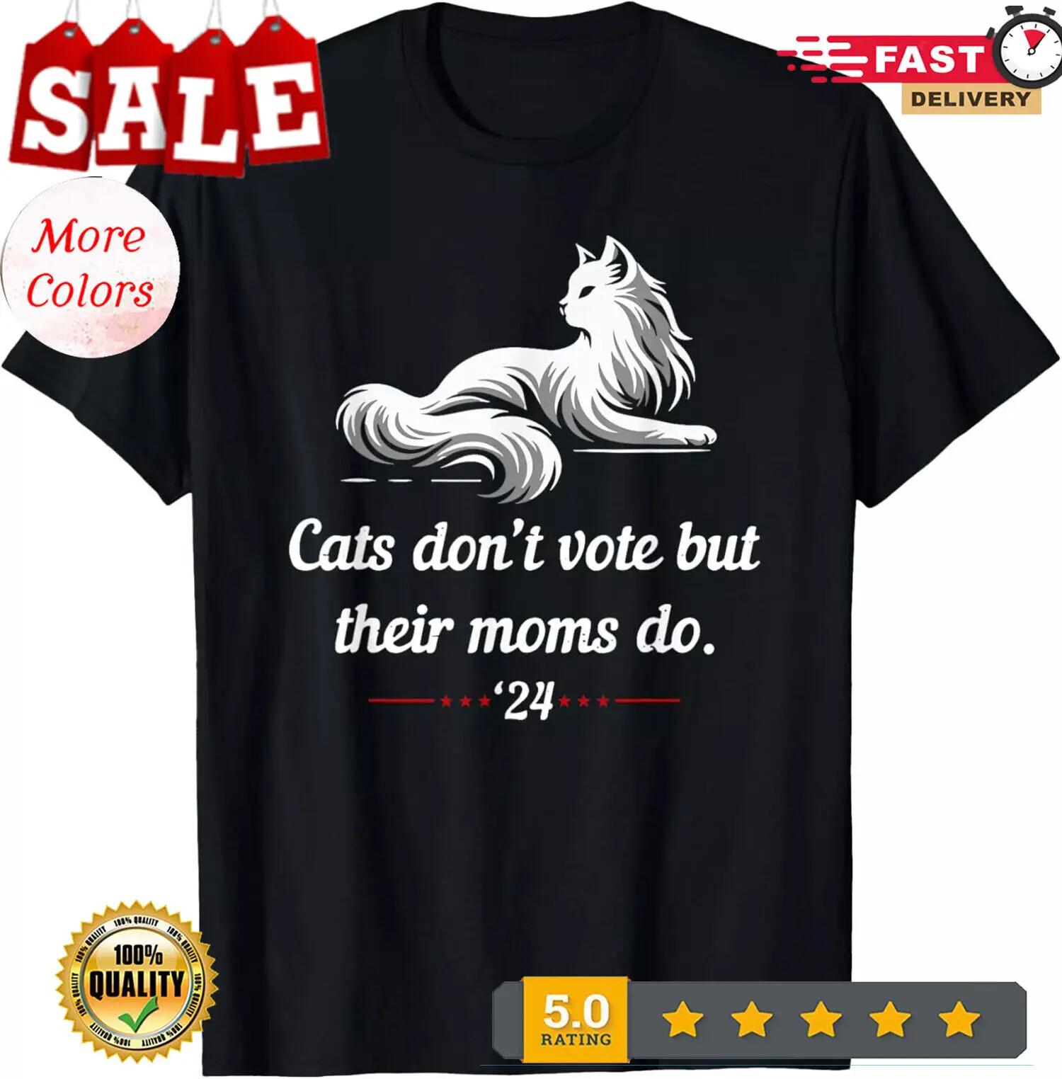 Cat Ladies For Kamala Funny Cat 2024 President Kamala Harris T-Shirt