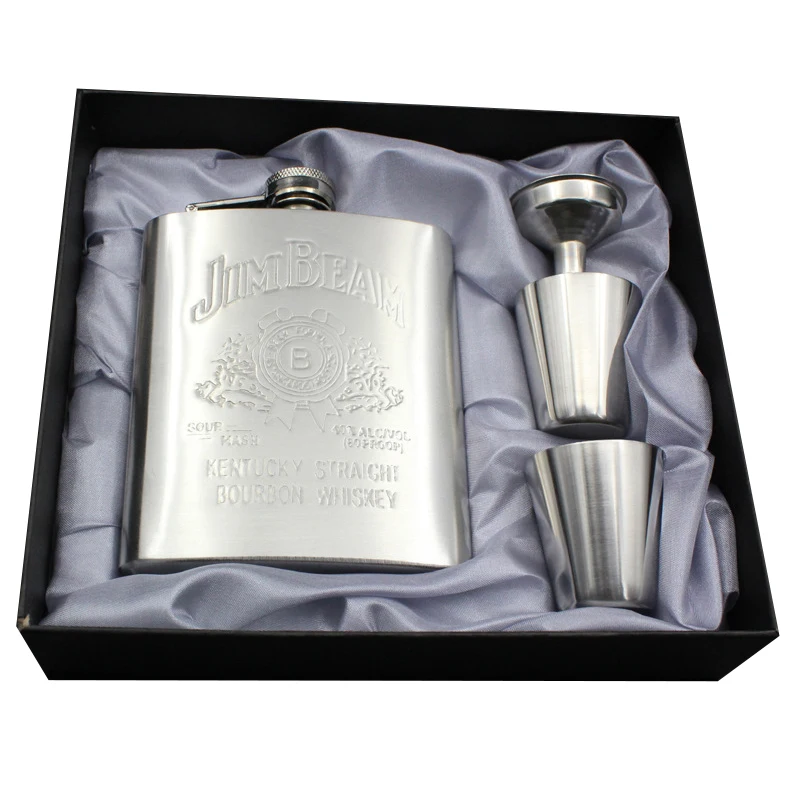 Stainless Steel Outdoor Portable Pocket Hip Flask Whiskey Flask Alcohol Drinking Container Gift Box Vodka Drinking Tools 8oz