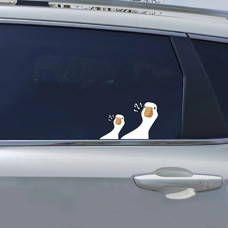 Cute Funny Confused Goose Car Sticker Vinyl Decal (1 Small 1 Large) for Auto Exterior Decor Accessories