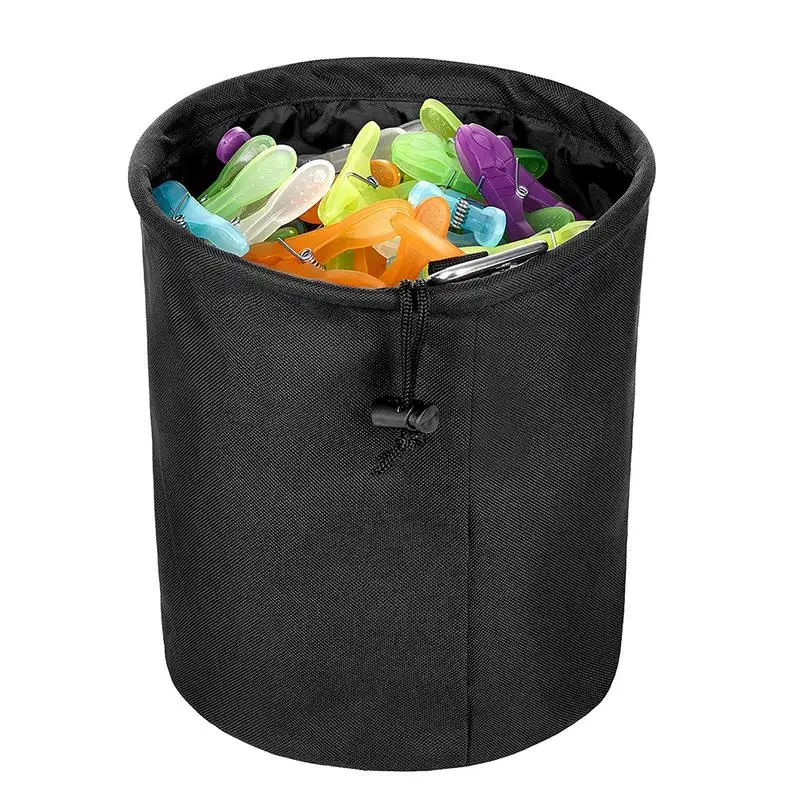 Large Capacity Clothespins Storage Cylinder Bag Multi-Functional With Hook Drawstring Round Storage Bucket Clothing Storage Bag