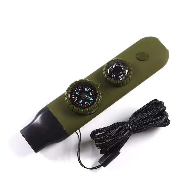 التخييم، التخييم، صفارة إنقاذ محمولة متعددة الوظائف سبعة في واحد مع ضوء LED، ميزان الحرارة، البوصلة، عدسة مكبرة