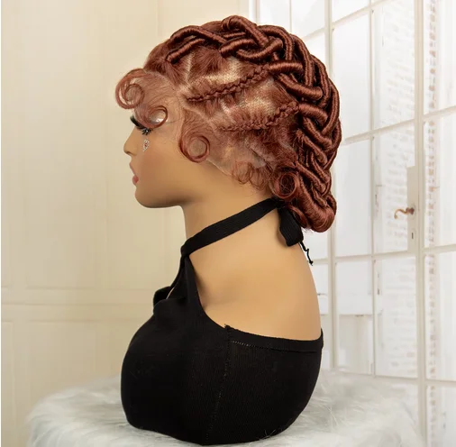 Synthetic Afro Bantu Knotless Braiding Wig Full HD Lace Handmade Lightweight Short Braided Wigs for African Black Women