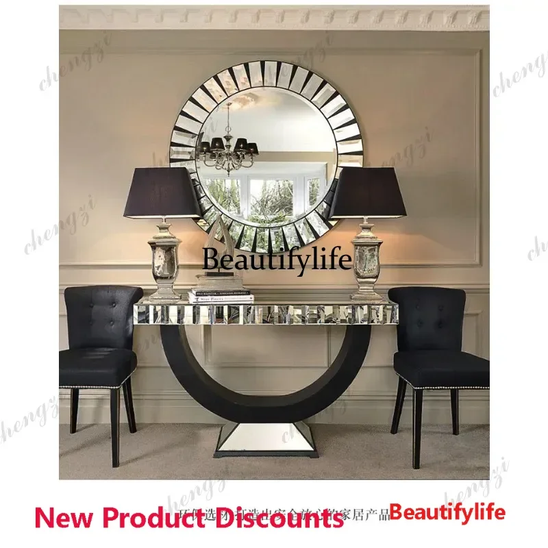 45 Mirror furniture, European entrance table, glass partition table