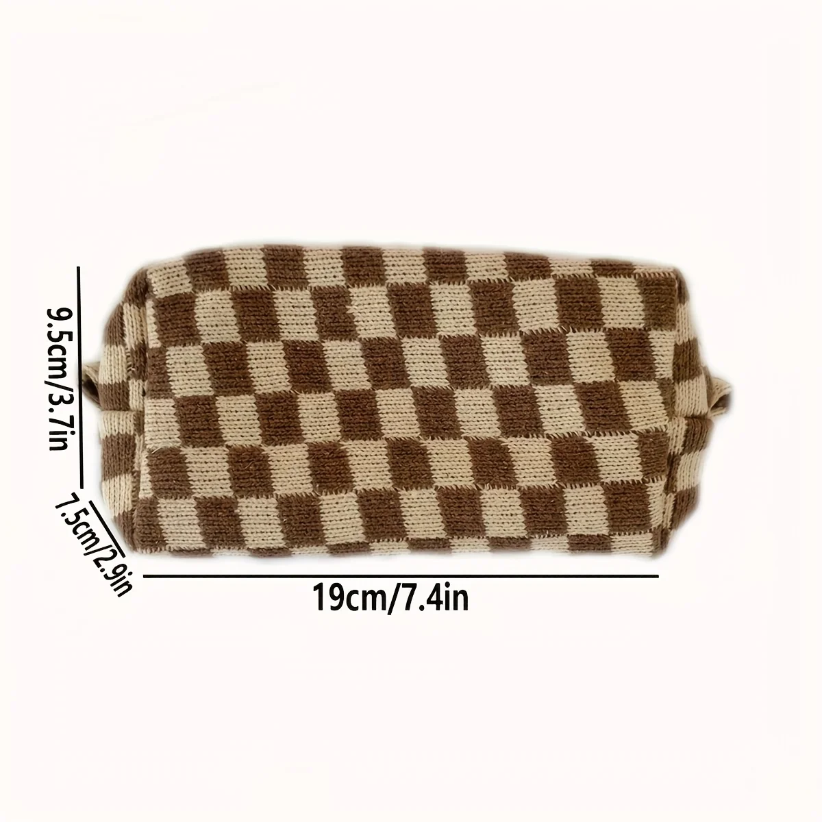 حقيبة مكياج منسوجة على شكل رقعة الشطرنج - حقيبة مستحضرات تجميل ملونة، منظم أدوات الزينة الكبير للسفر