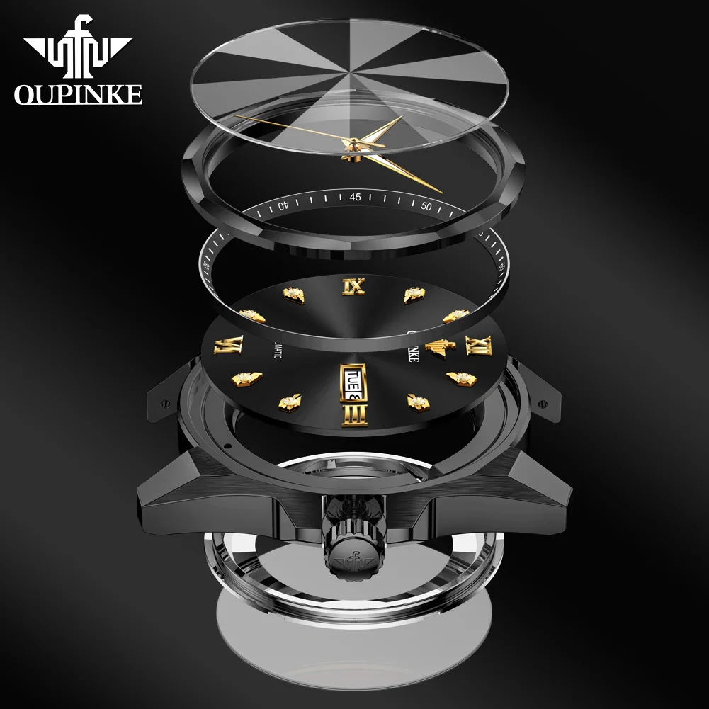 OUPINKE 3313 Men Luxury Brand Imported Movement Mechanical Watch Waterproof Calendar Diamond Scale Tungsten Steel Men's Watch
