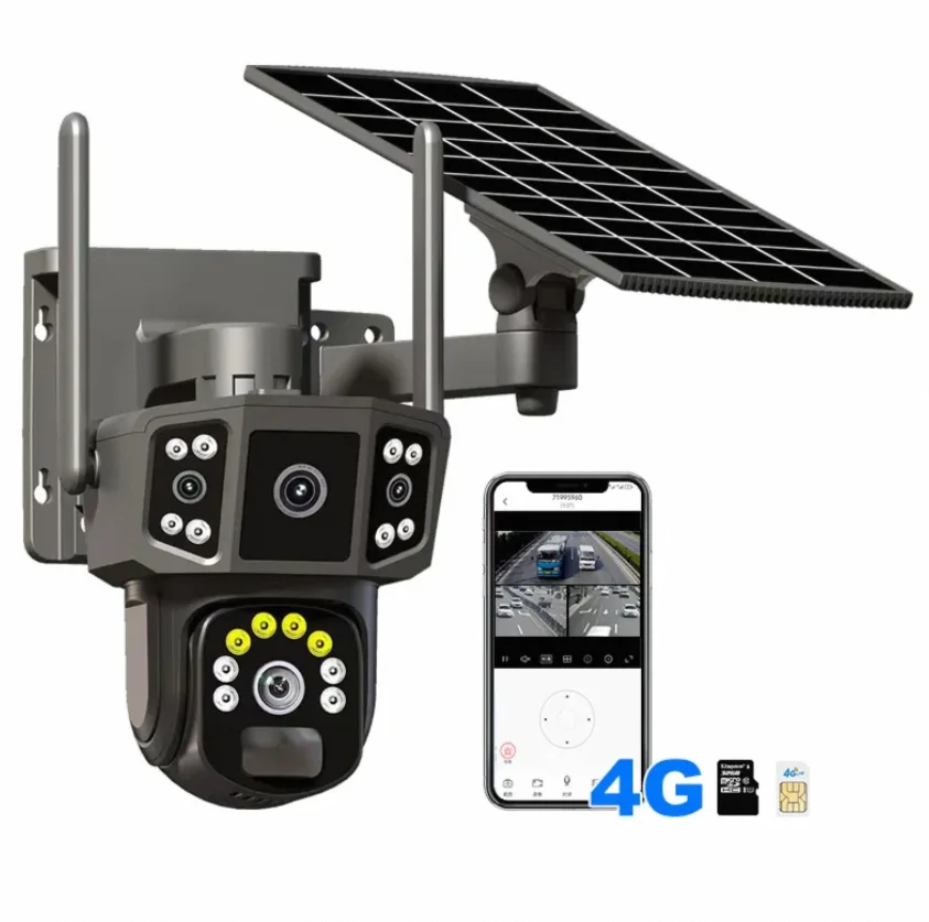 New Outdoor full color WiFi 4G sim card lte cctv security solar panel camera pir human detection 4g wifi solar power ptz camera