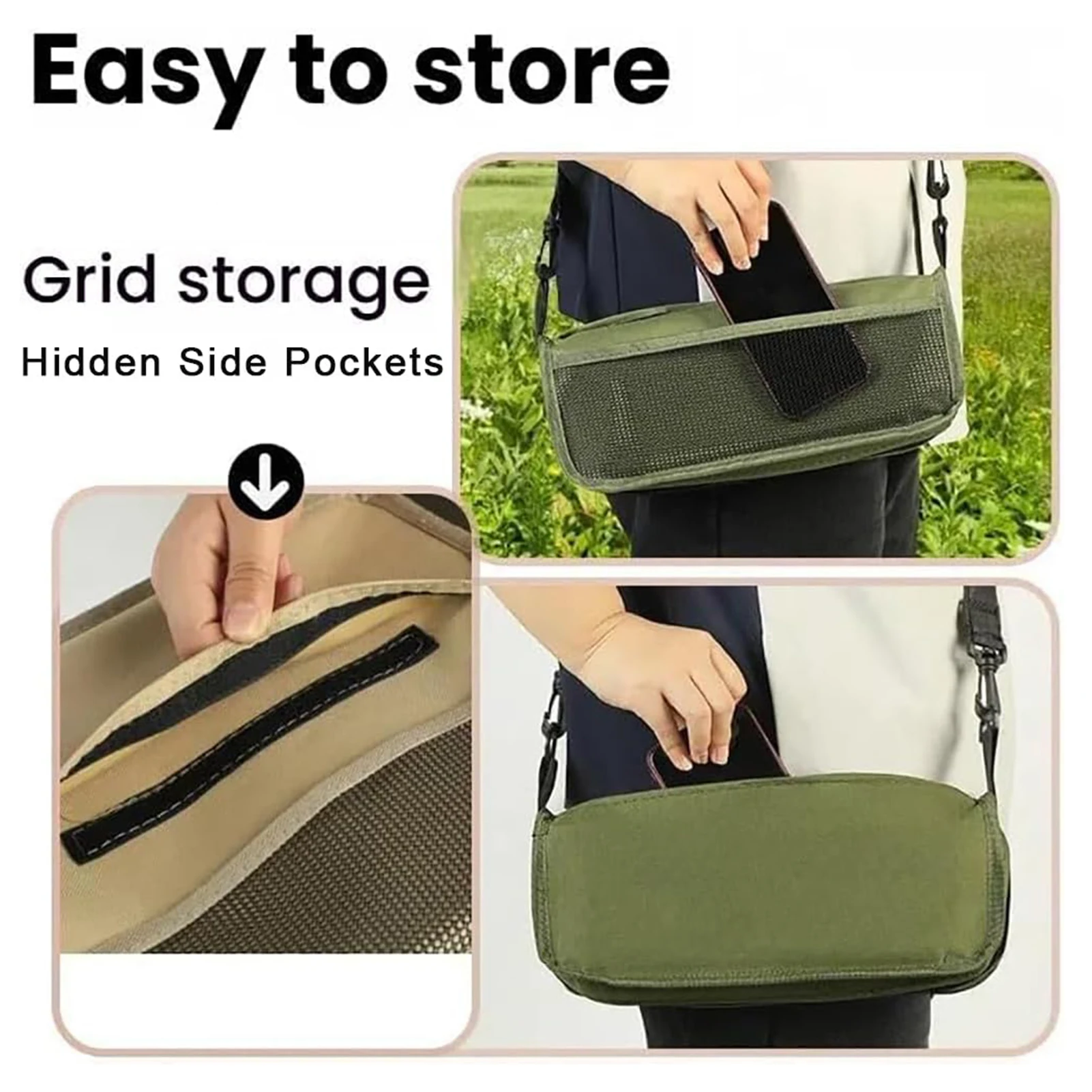 Foldable Chair with Crossbody Bag Design Easy Carry Seat for Fishing Hiking Camping Picnic Travel Daily Outdoor Activities Use