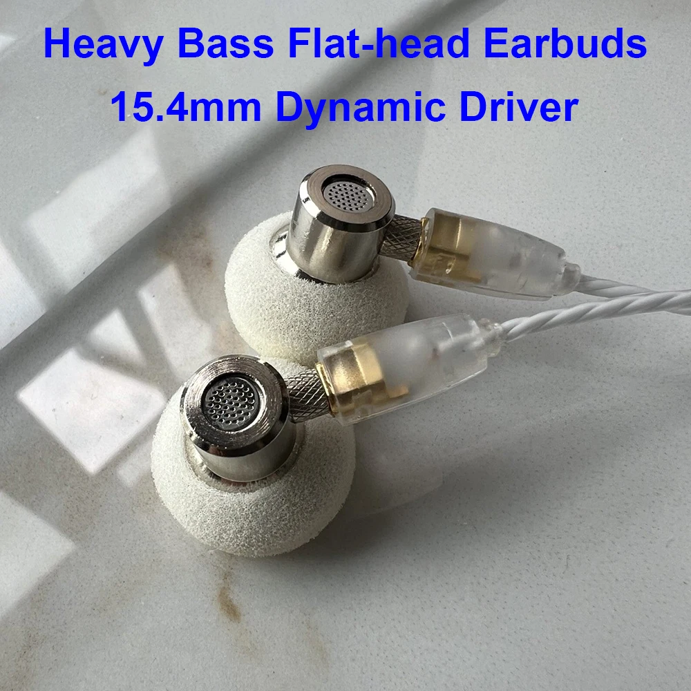 Flat-head Earbuds MMCX Headphones Wired HiFi IEM Earphones 15.4mm Dynamic Driver Flat Headphone for Audiophile Musician Headsets