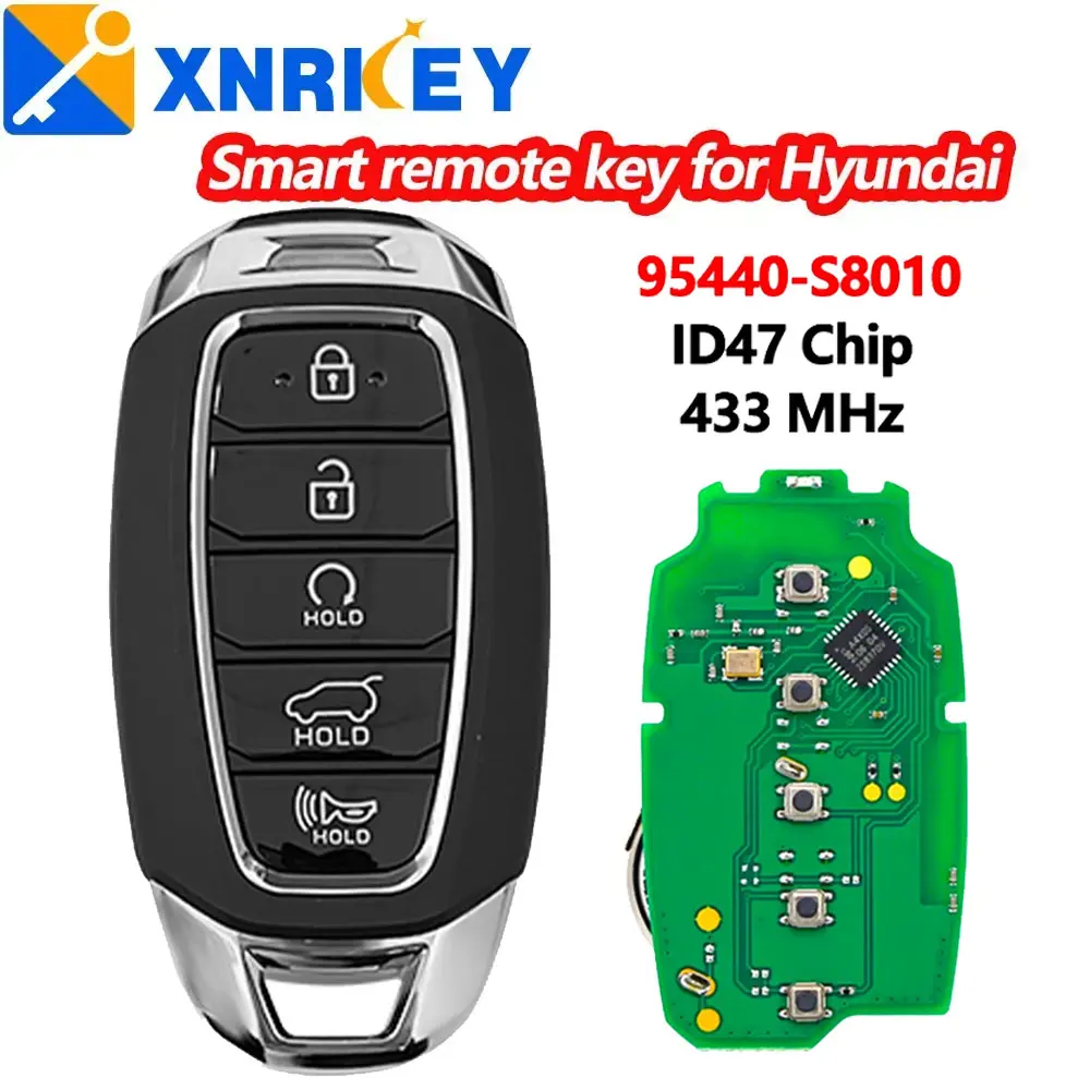 XRNKEY 5Buttons 433MHz ID47 Chip P/N: 95440-S8010 Keyless Smart Remote Key Fob for Hyundai Veloster 2017 2018 2019