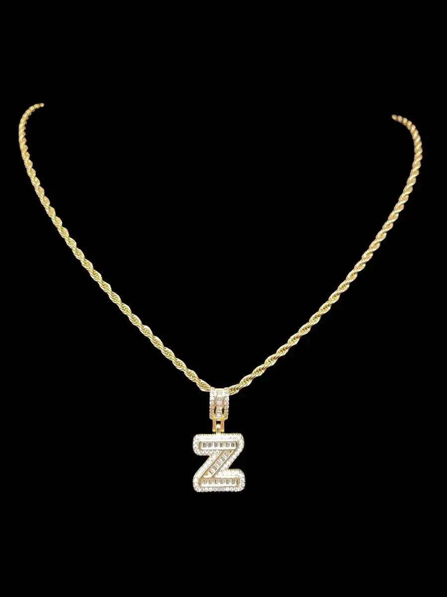 

Cubic Zirconia Letter Z Pendant With Twisted Chain Unisex Fashion Hip Hop Necklace For Daily Wear Party