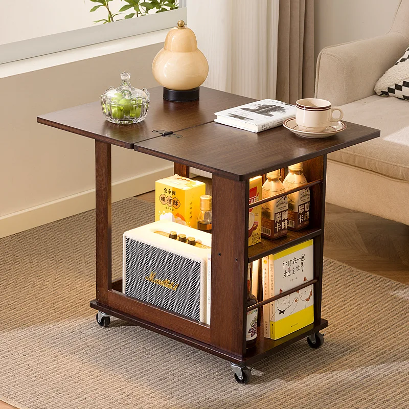 

Mobile coffee table foldable table small apartment living room household sofa balcony dining table dual-purpose solid wood medie