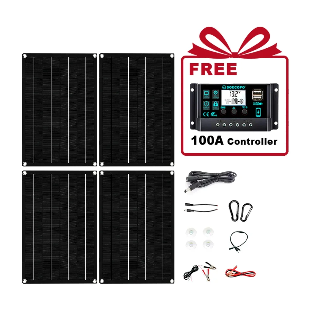 SOECOPO 2400W Portable Solar Panel Kit - 4*600W Solar Panels Free 100A Controller Dual USB 5V for Powering Camping Photovoltaic image 3