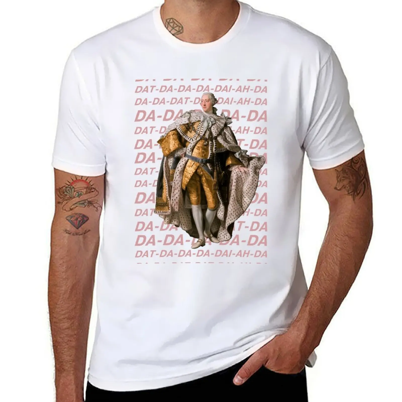 

Hamilton: King George III DA DA DA (pink text) T-Shirt printed t shirts for man t shirt man luxury T-Shirt