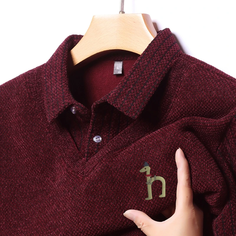 Lapela dos desenhos animados impressão engrossar pulôver vendas quentes marca masculina malha falsa de duas peças inverno negócios camisola quente casual masculino wear