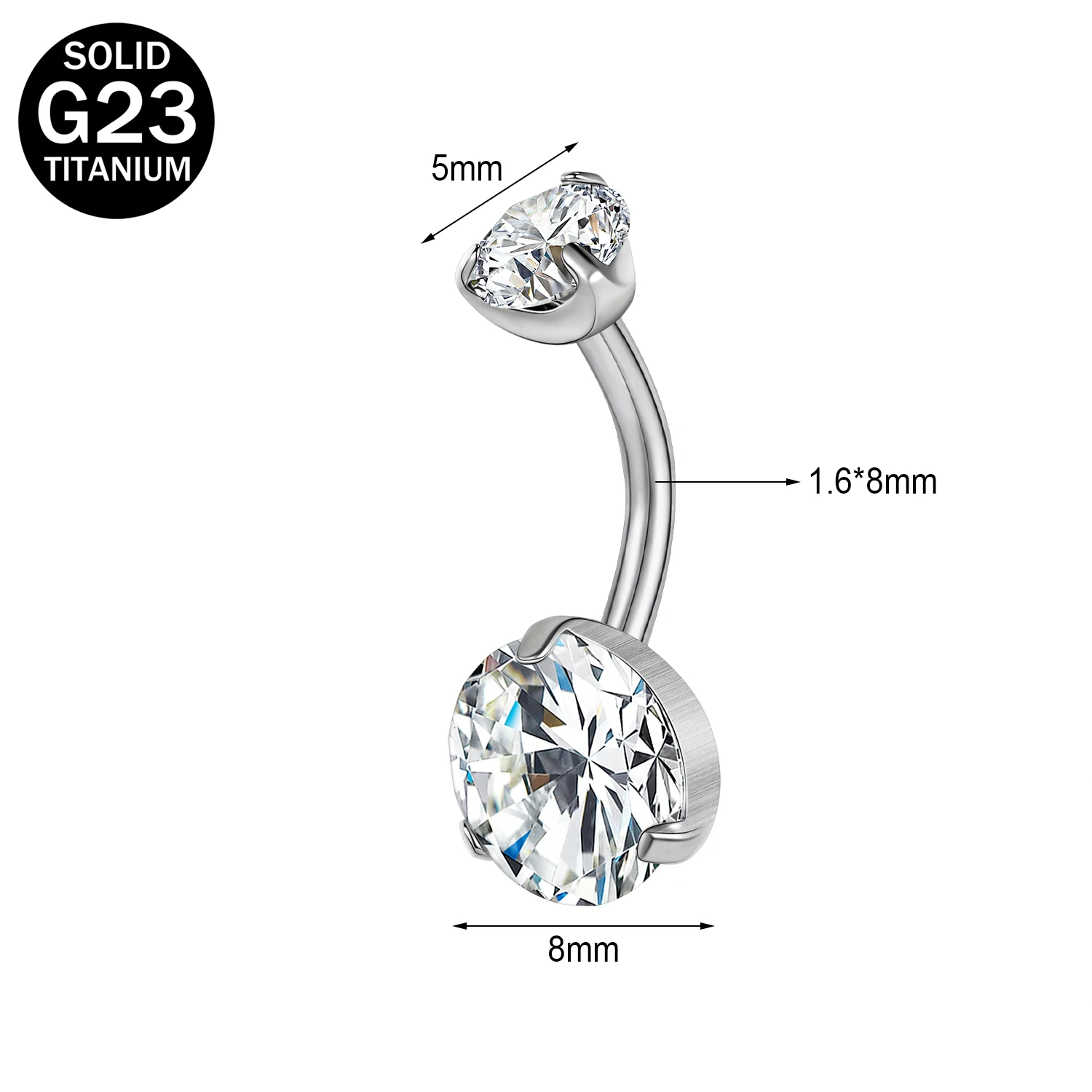 Women's G23 Titanium Belly Button Ring with CZ Crystal