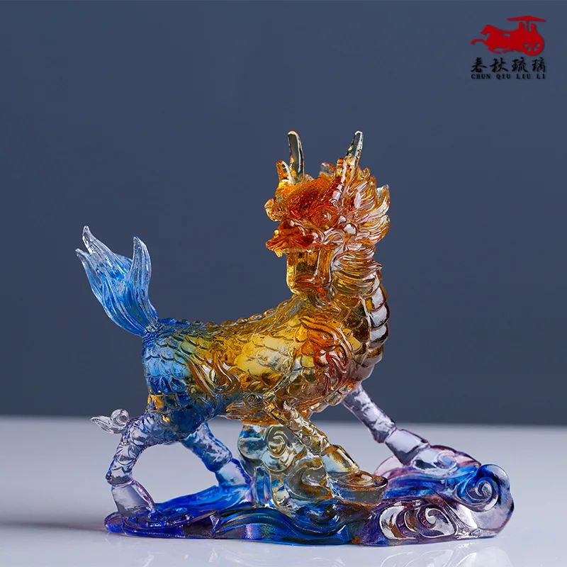 Coloured Glazed unicorn ornaments to pray for blessings and blessings kirin Chinese dragon kylin