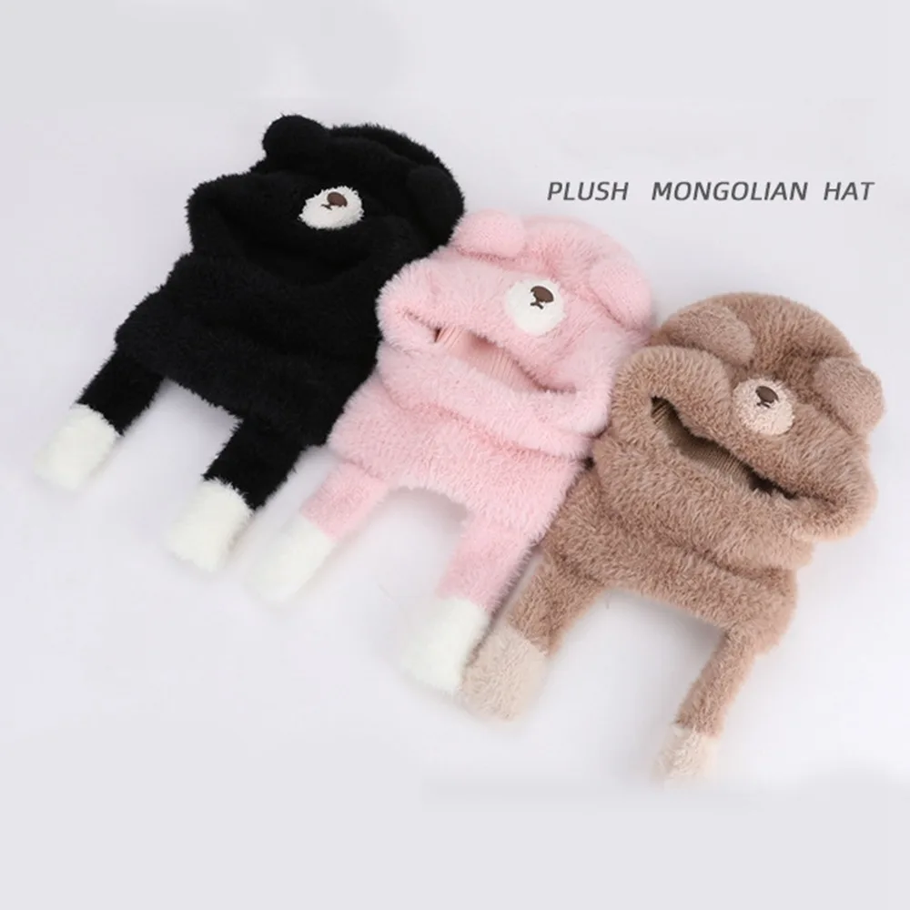 Topi Pullover Anak-anak Elastis Serbaguna Topi Masker Rajutan Trendi Beruang Kecil Syal Musim Dingin Anak-anak yang Lembut dan Cocok untuk Segala Aktivitas Luar Ruangan