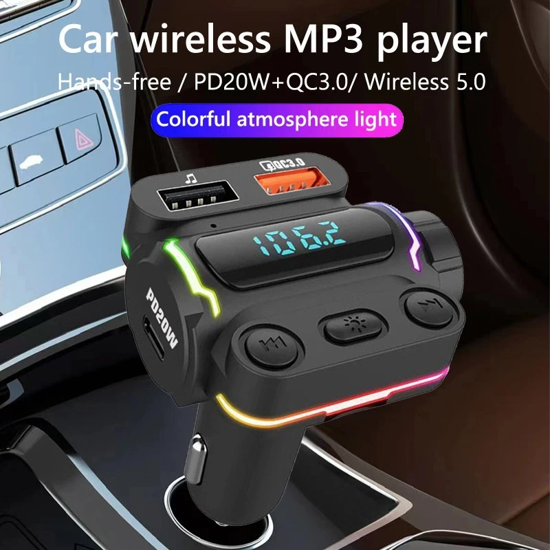 12/24V Car Bluetooth 5.0 FM Transmitter Handsfree Dual USB Car Radio Modulator MP3 Player With PD20W QC3.0 Fast Charging Adapter