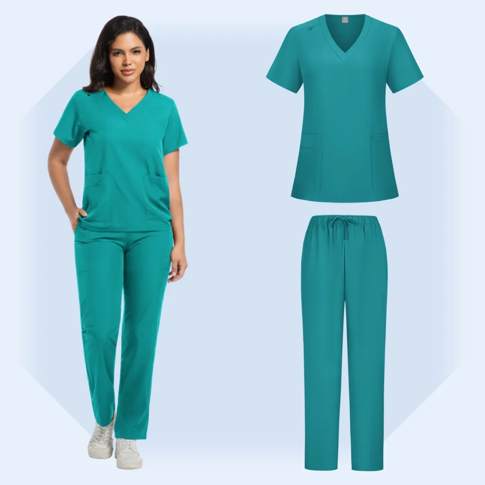 Costumes de médecin, uniforme de haute qualité pour femmes et hommes, uniforme d'infirmière médicale, ensemble de frottement, haut et pantalon modernes à col en v, vêtements de travail