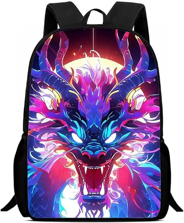 

Dragon Pattern Backpack, Blue And Gold Dragon Art Print Design, Suitable For Everyday Use As A Casual Backpack