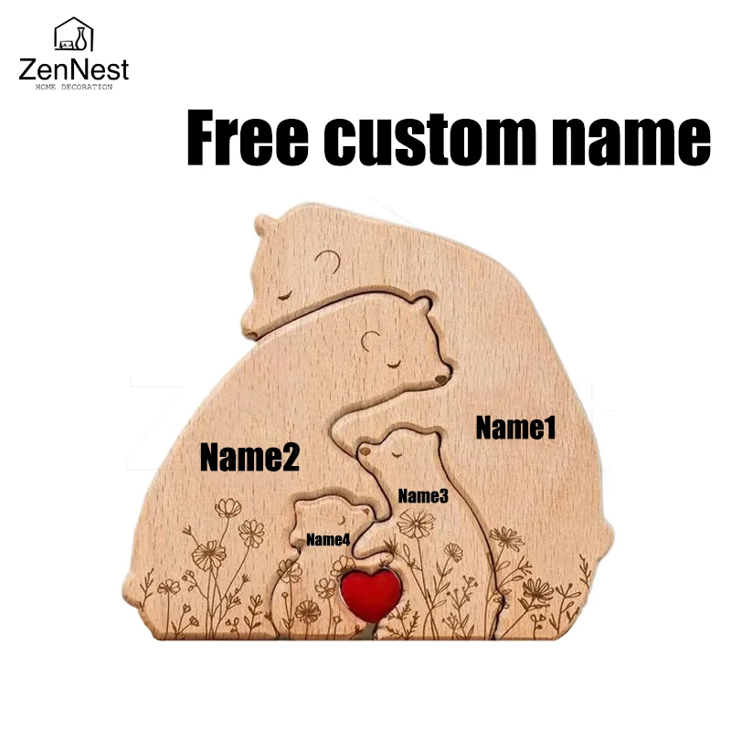 

Mother and Child Bear Puzzle Ornament Cross legged Bear Warm Family Style Pure Solid Wood Handmade Carving Home Decoration
