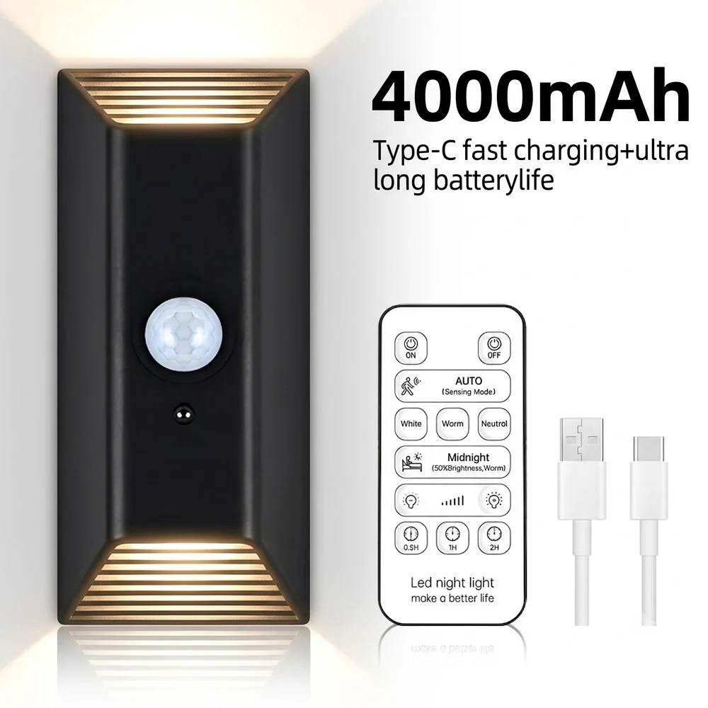 4000mAh LED Motion-Sensing Wall Light – Magnetic Night Light & Ambient Light for Bedrooms, Living Rooms, Stairs, and Hallways