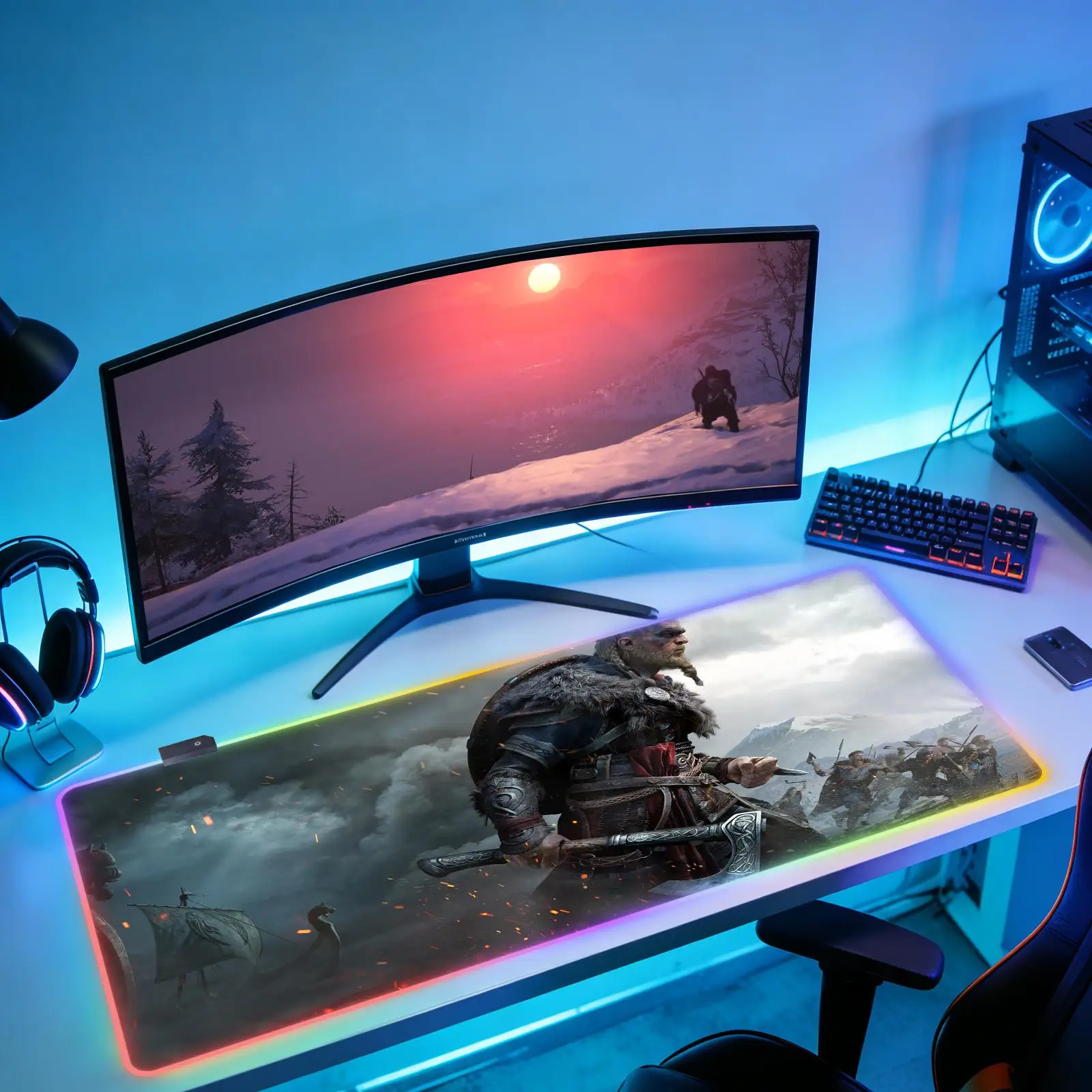 

A-Assassin's Creed Valhalla-A New RGB Computer HomeMousepad XXL Desk Mats Natural Rubber Office Anti Slip Gaming Accessories pad
