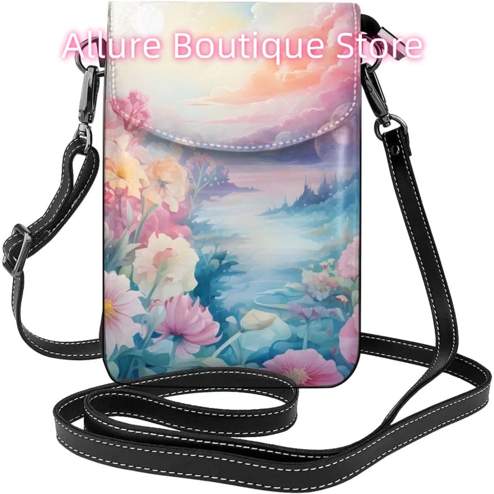 

Summer Flower Prints Crossbody Bag for Women PU Leather Small Travel Cell Phone Pouch Lightweight Mini Phone Purse Wallet Cross