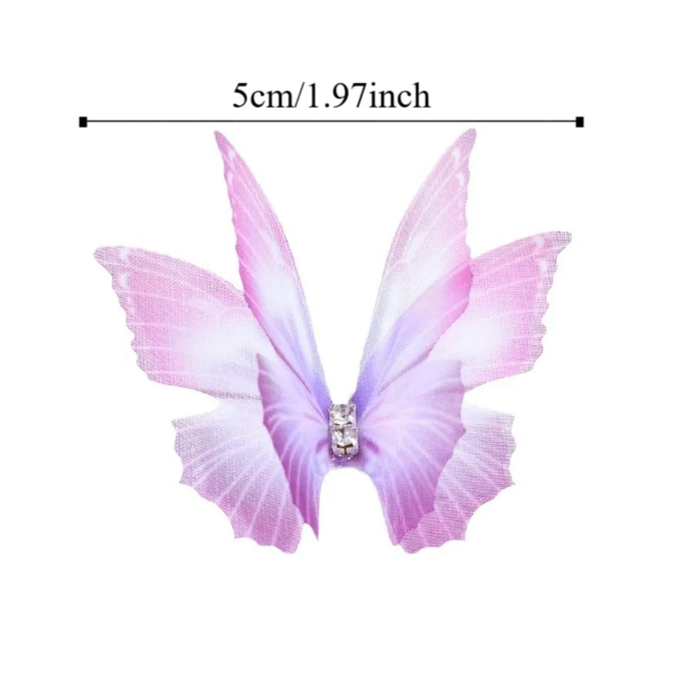50pcs Gradient Color Organza Fabric Butterfly Appliques 5CM 3D Fairy Chiffon Butterfly Double-layer DIY Handmade