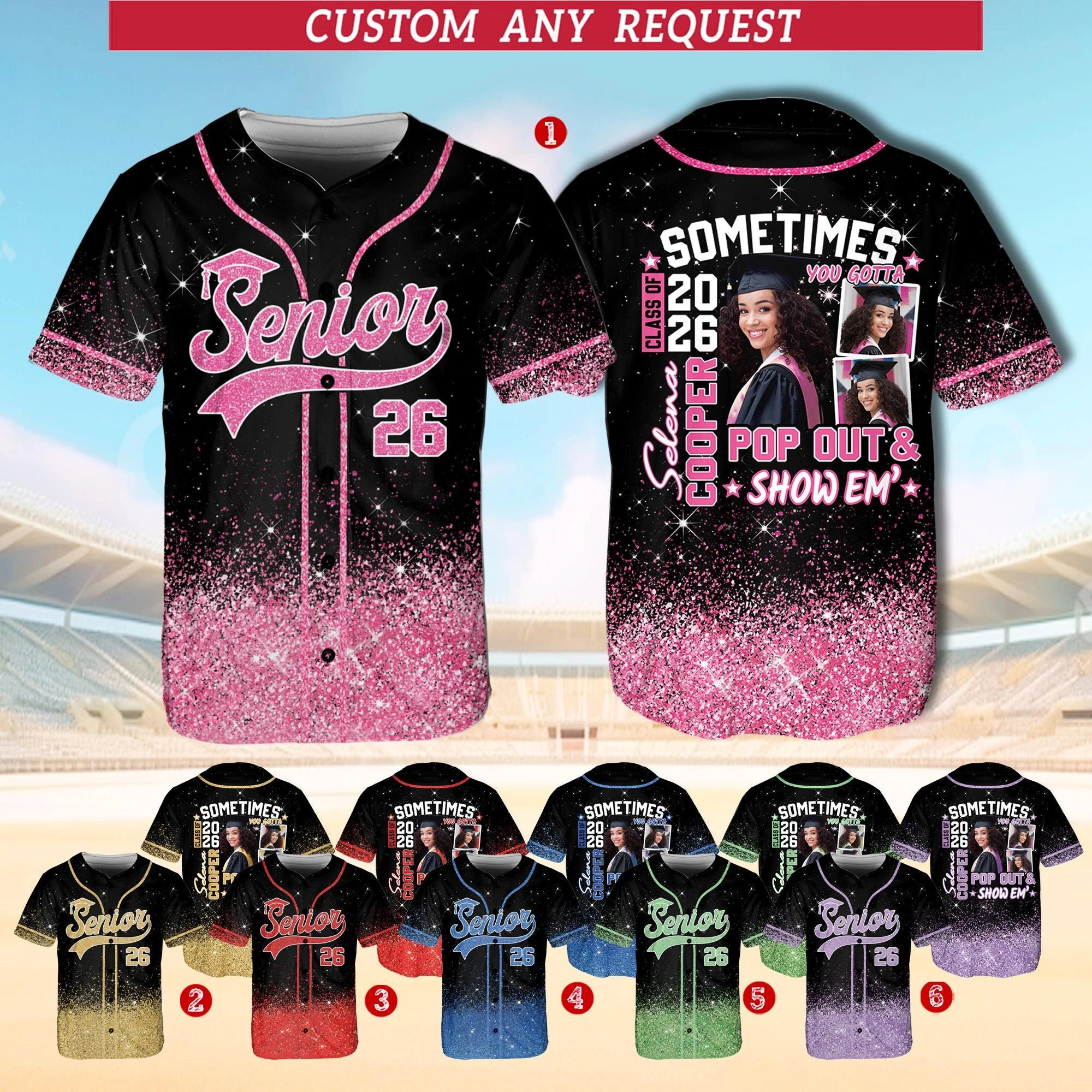 Custom Glitter Senior 2026 Baseball Jersey, Personalized Name & Photo 2026 Graduate Shirt, Graduation 2026 Jersey, Senior Gifts
