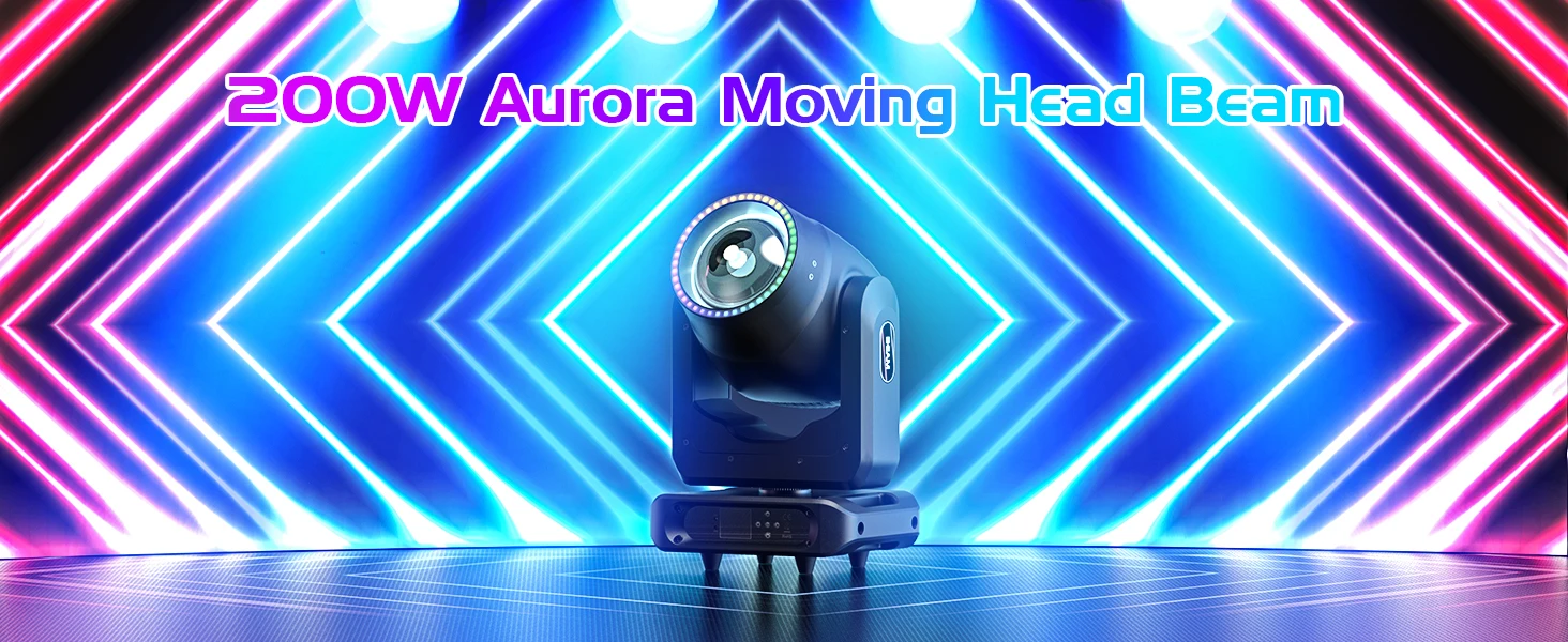 U'King 200W Beam Moving Head Licht DMX512 Bühnenlicht RGB LED Lichtleiste 8+16 Prismen Regenbogeneffekt für DJ Disco Konzertparty – Detail 1