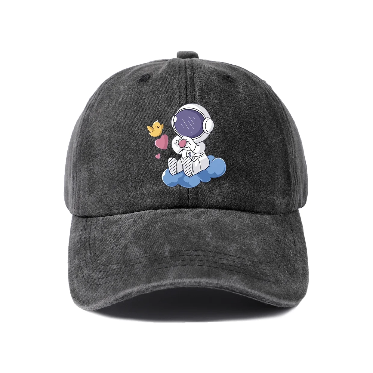 Angel Astronaut Graphic Baseball Cap, Vintage Washed Adjustable Unisex Dad Hat, Casual Gift