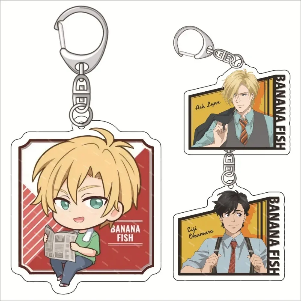 Anime Keychain Ash Lynx Okumura Eiji Cosplay Cartoon Figure Double Sided Acrylic Key Chain Bag Pendant Keyring Gift