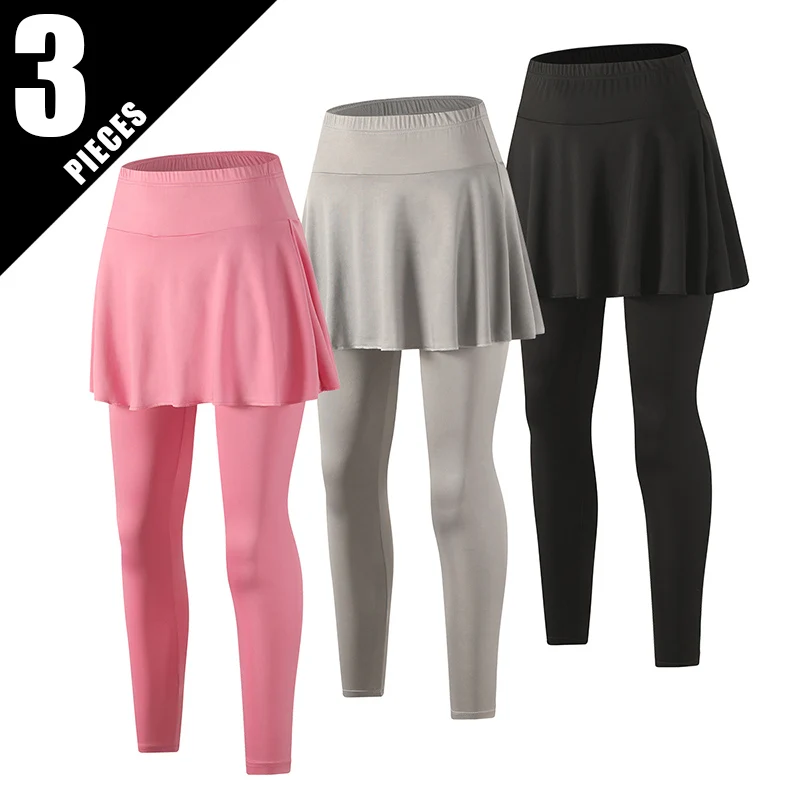 1/3Women's Solid Color Pleated Long Pants Skirt For Summer Sporty And Comfortable Casual Anti Glare Fashionable Yoga Pants Skirt
