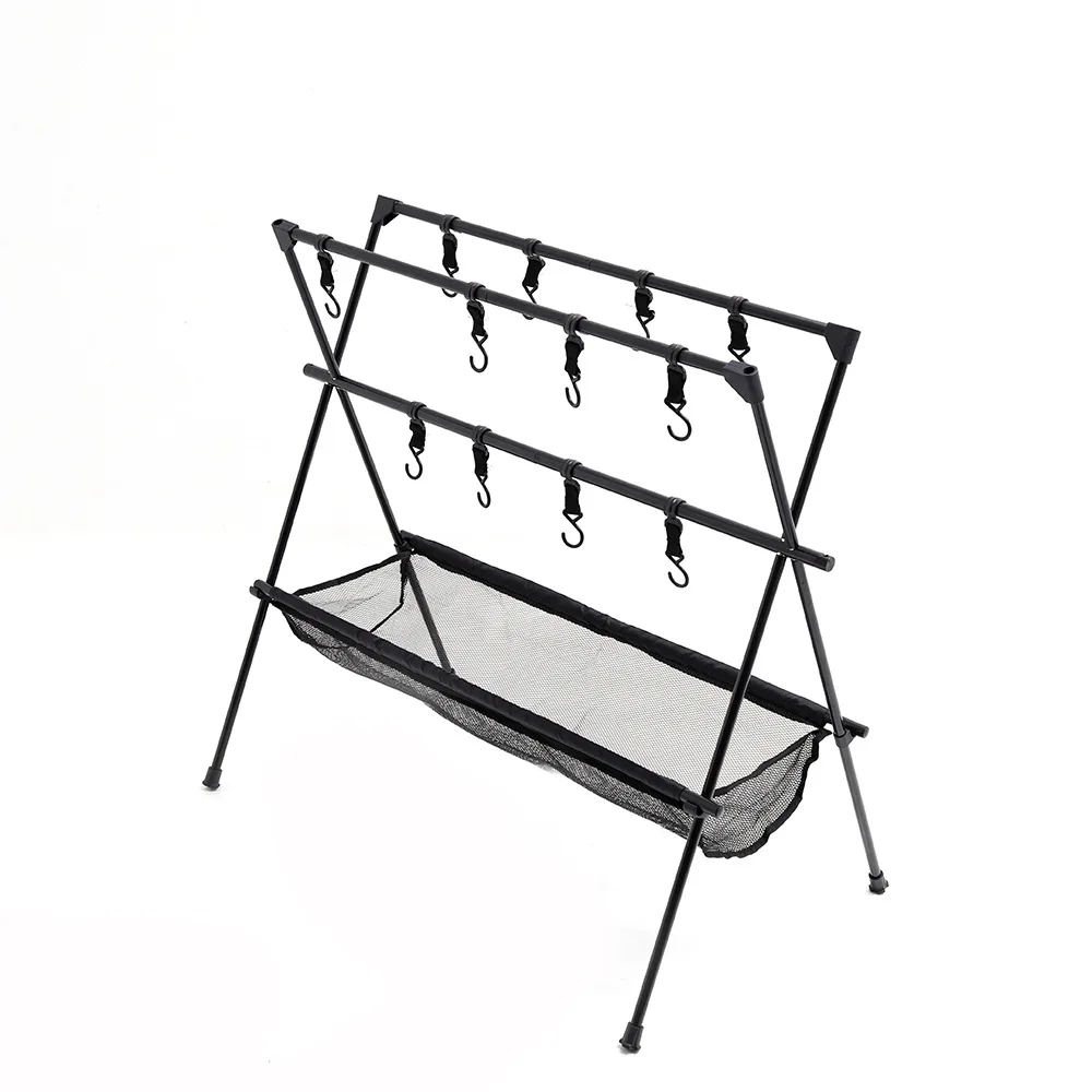 Outdoor double-layer triangular hanger barbecue camping rack folding portable drying grid rack camping aluminum alloy hanger