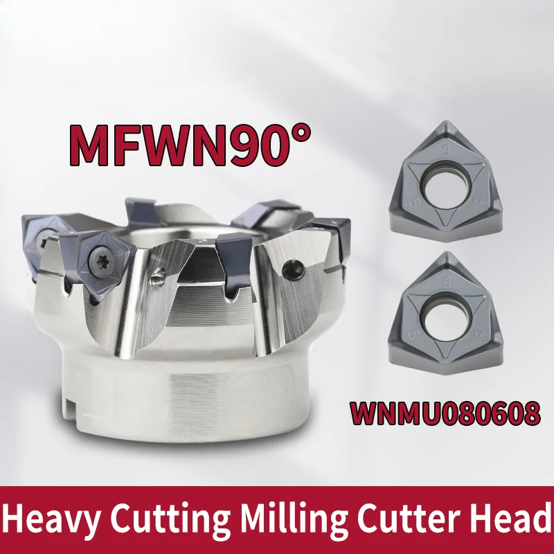 Milling Cutter Head MFWN90 Degree Double-sided Hexagonal Plane Re-cutting Rough Machining WNMU080608 Fast Milling Cutter Insert