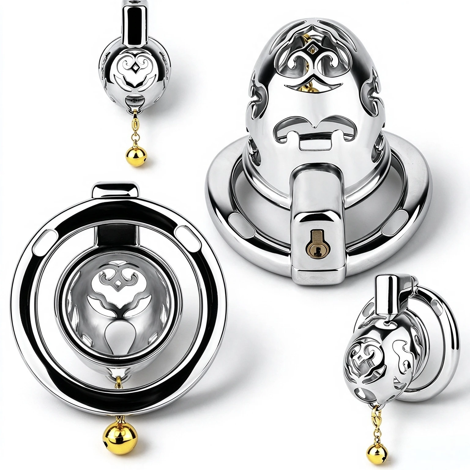 ORALSX Breathable Stainless Steel Chastity Cages With Bell Aluminum Alloy Penis Rings Cock Lock Dick Anti-escape Sex Toy